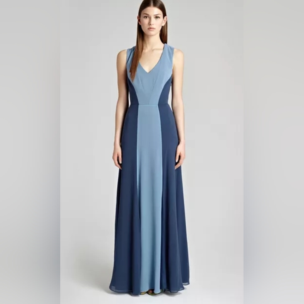 🧵Reiss Alla Silk Evening Gown Colorblock Maxi Dress Wedding Guest Prom Sz 6